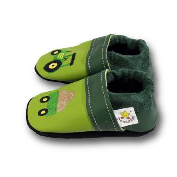 Lederpuschen grüner Trecker mit Anhänger